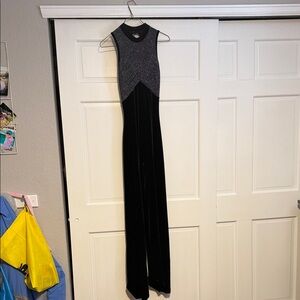 Varsity juniors Black Velvet with Silver Metallic Detail Dance suit.